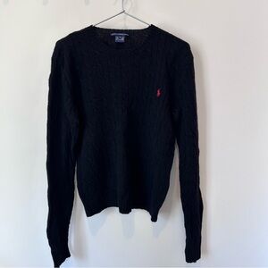 Ralph Lauren Sport Lambs Wool Black Cable-Knit Crewneck Sweater
